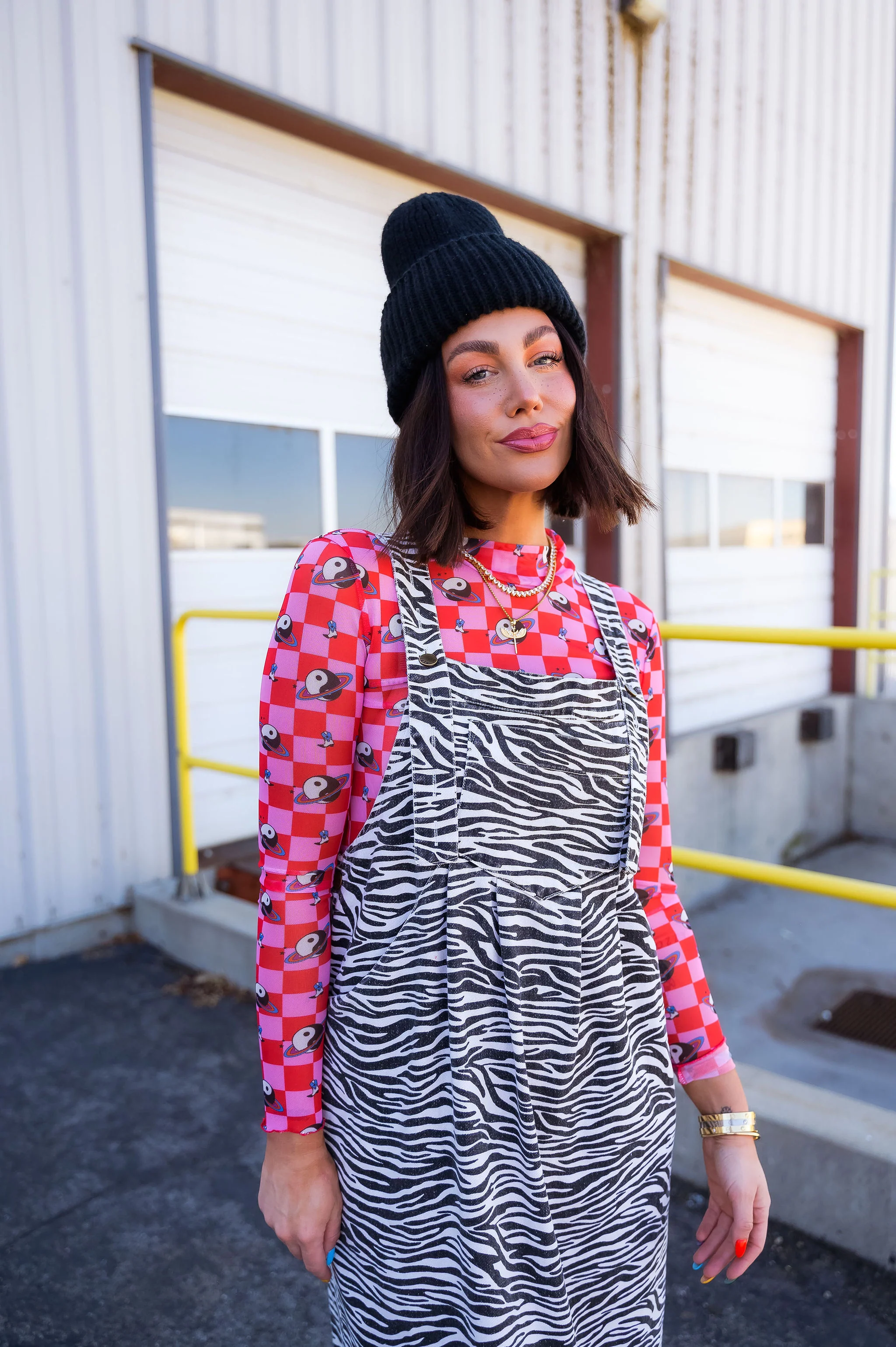 Can't Tame Me Denim Overall Dress in Zebra Stripes - Image 10