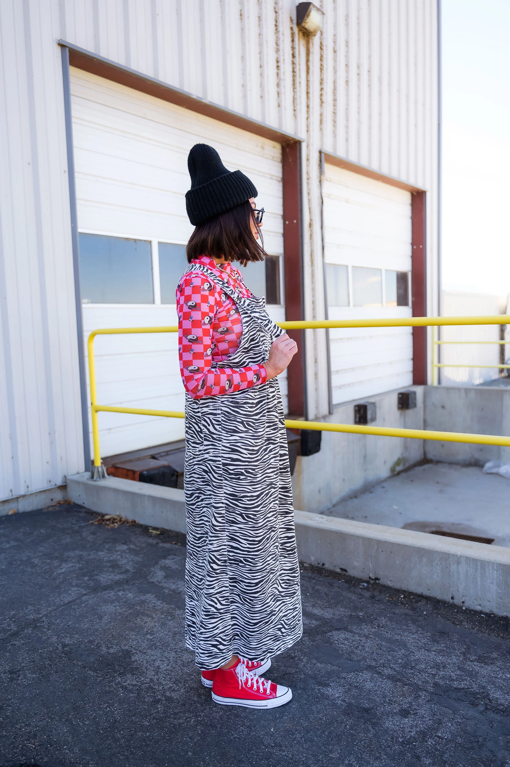 Can't Tame Me Denim Overall Dress in Zebra Stripes - Image 3