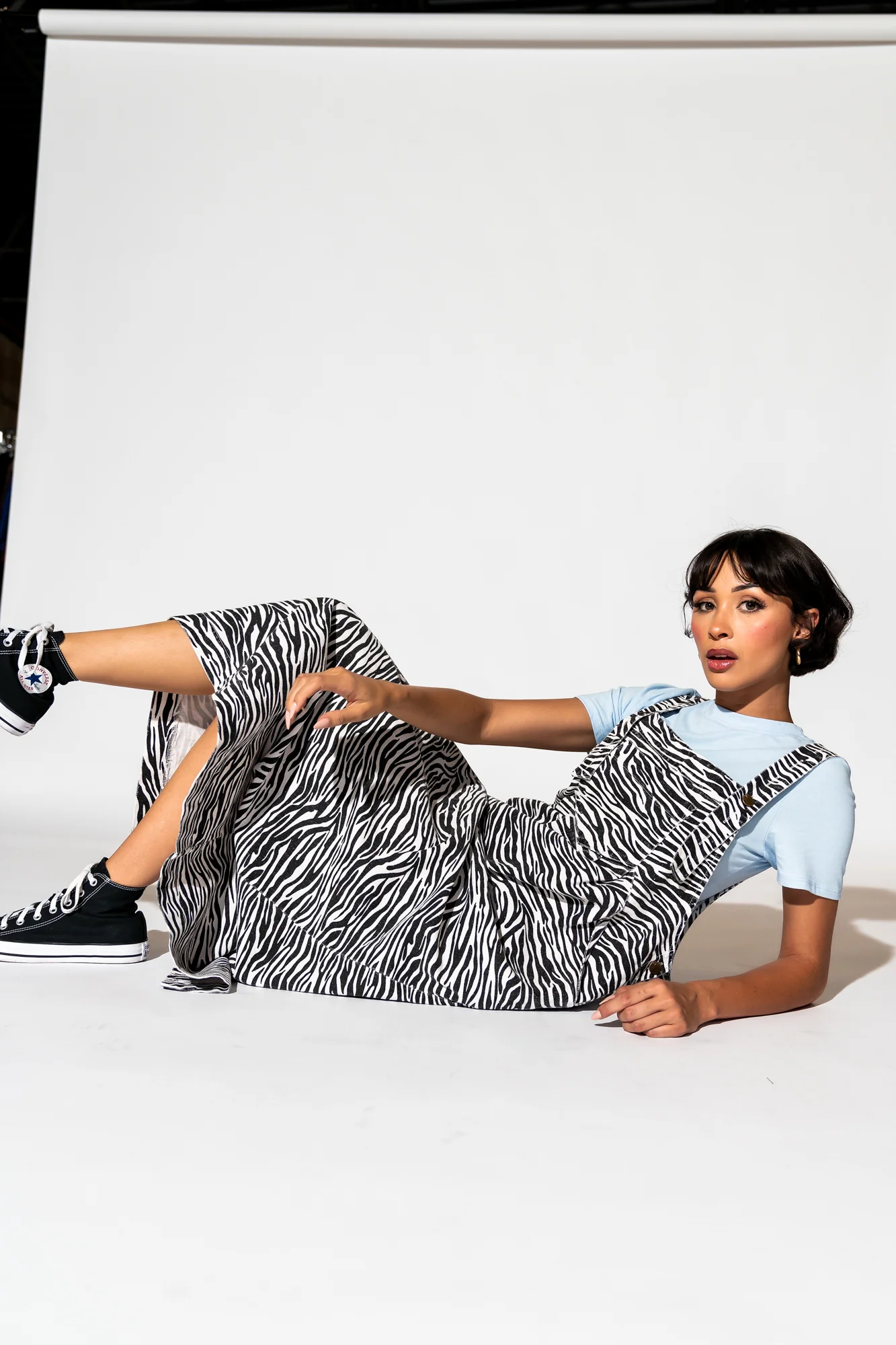 Can't Tame Me Denim Overall Dress in Zebra Stripes - Image 9