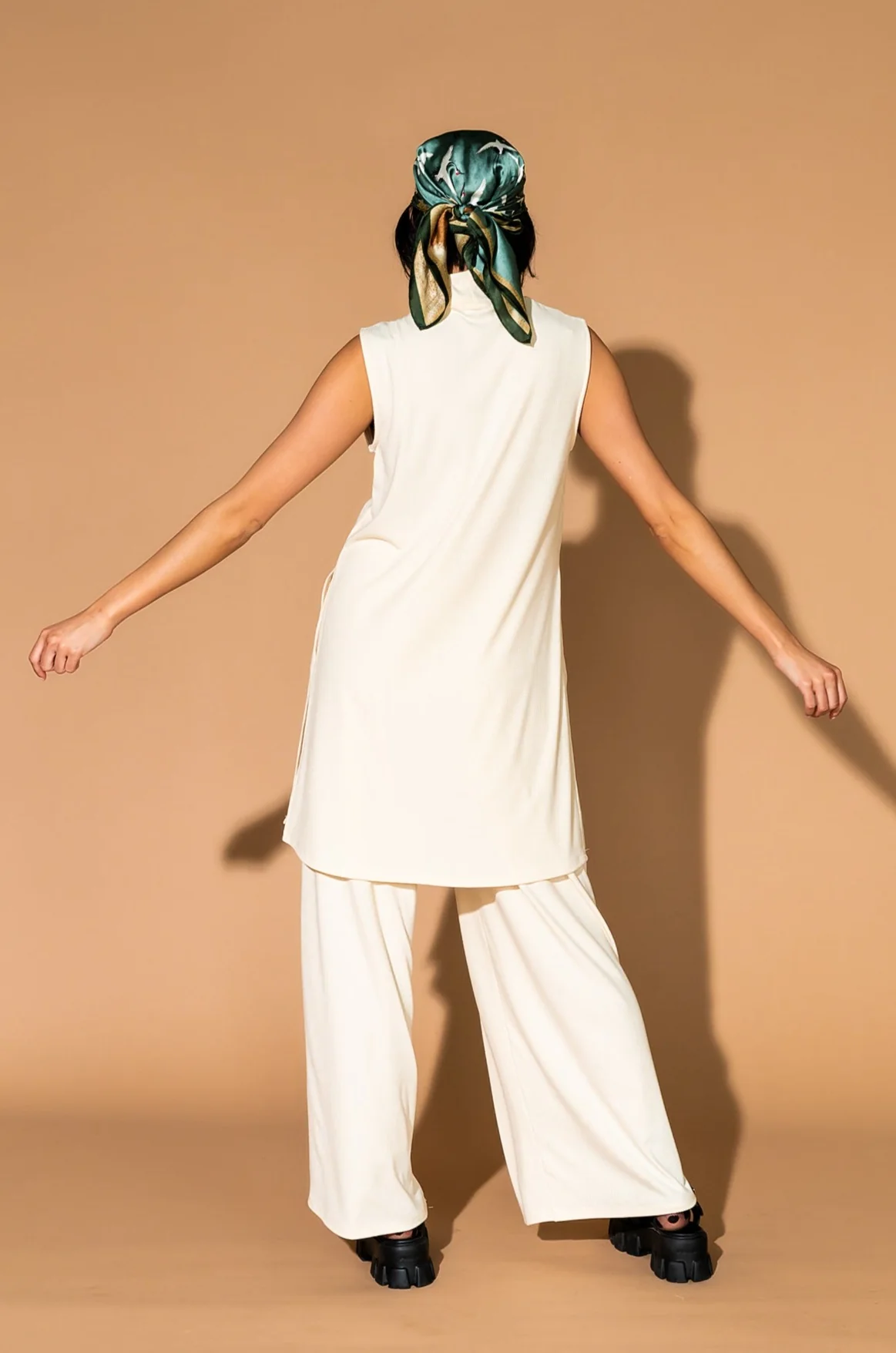Gigi Sleeveless Ribbed Playsuit in Sand - Image 15