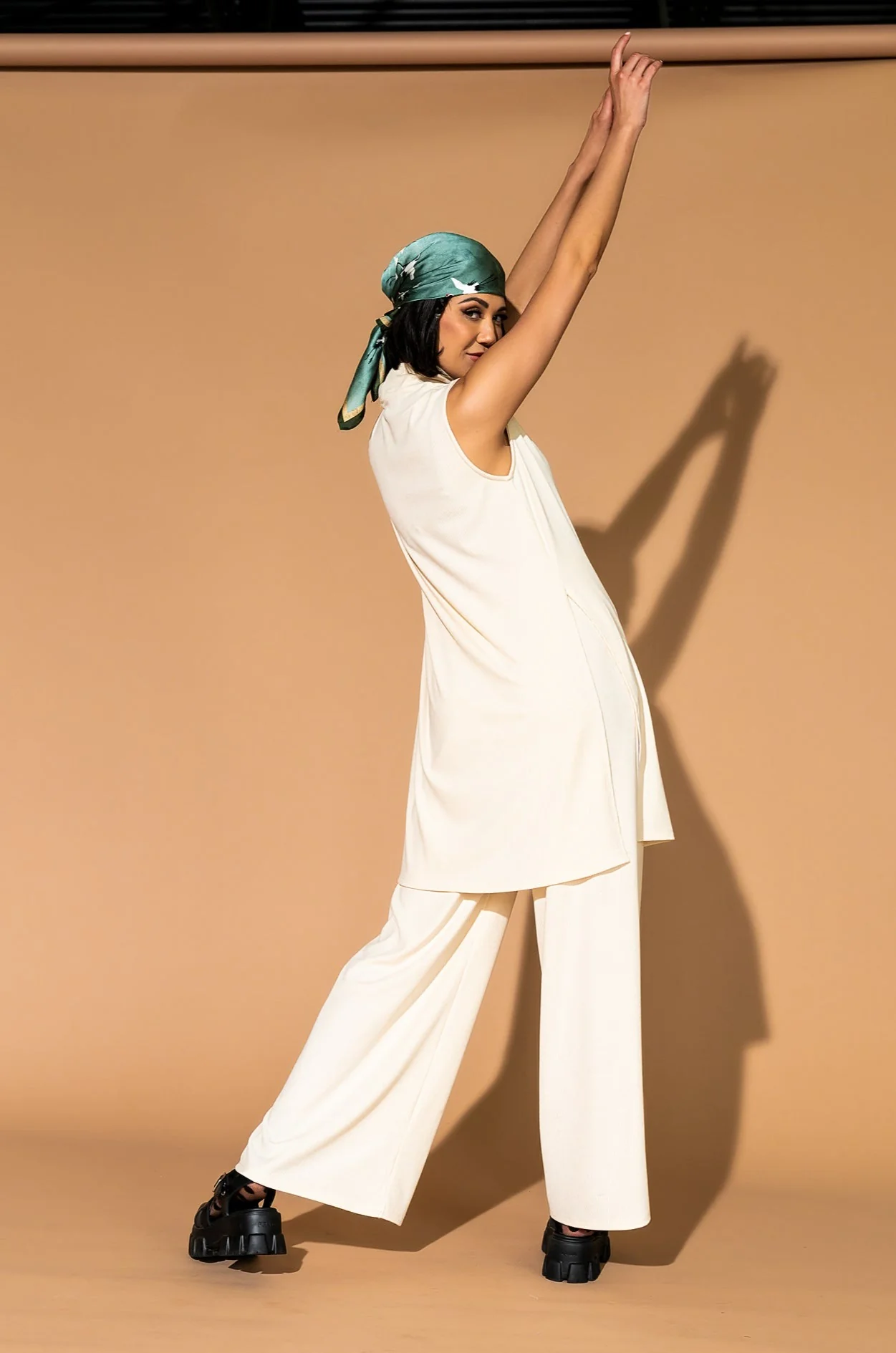Gigi Sleeveless Ribbed Playsuit in Sand - Image 6