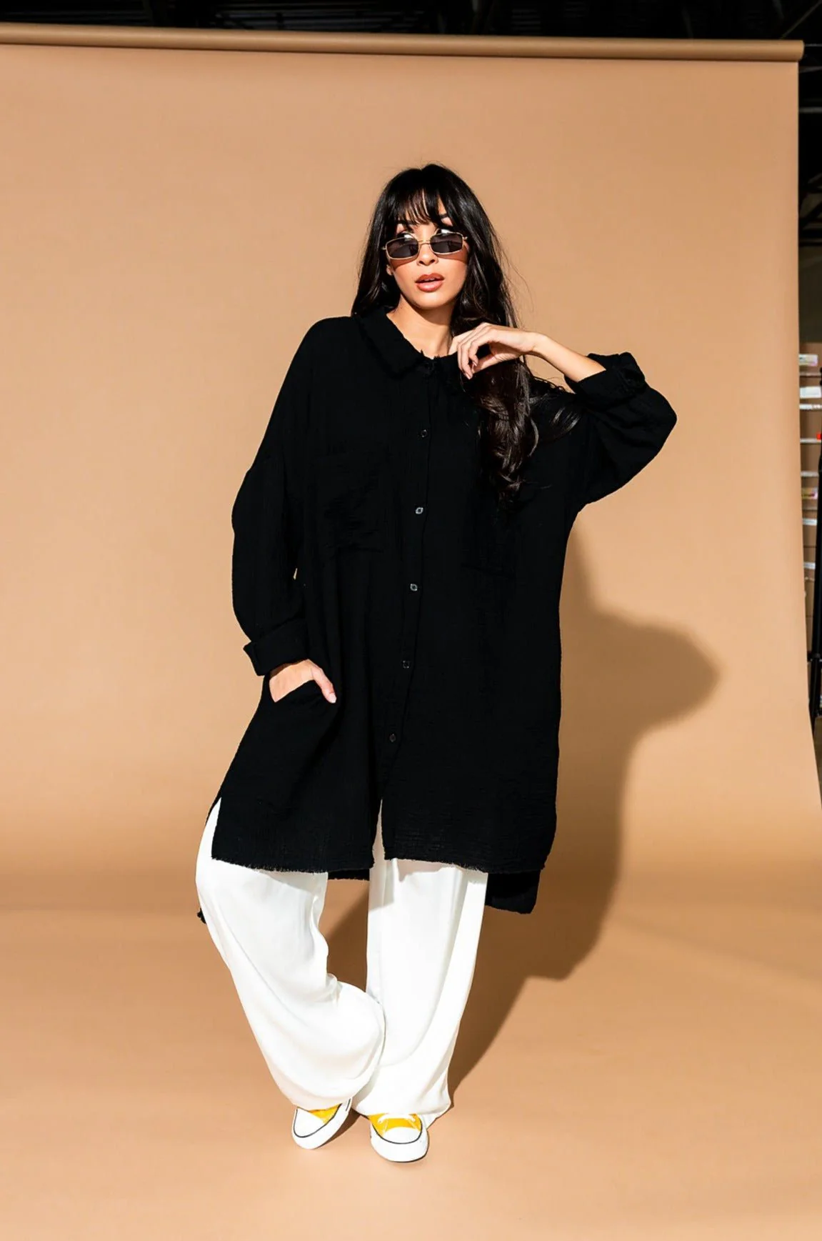 Lala Made Me Do It Oversized Button Up in Black - Image 6