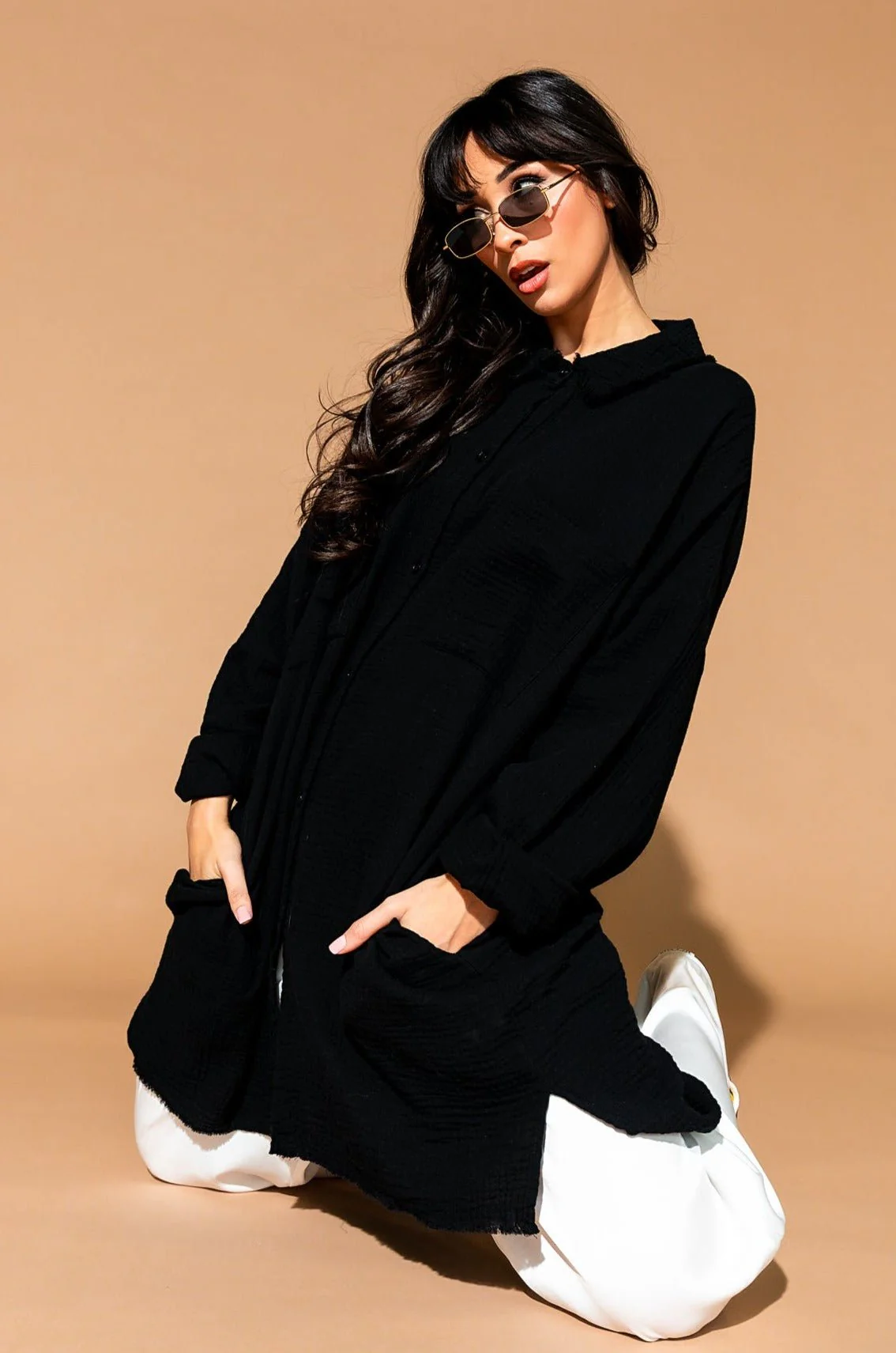 Lala Made Me Do It Oversized Button Up in Black - Image 8
