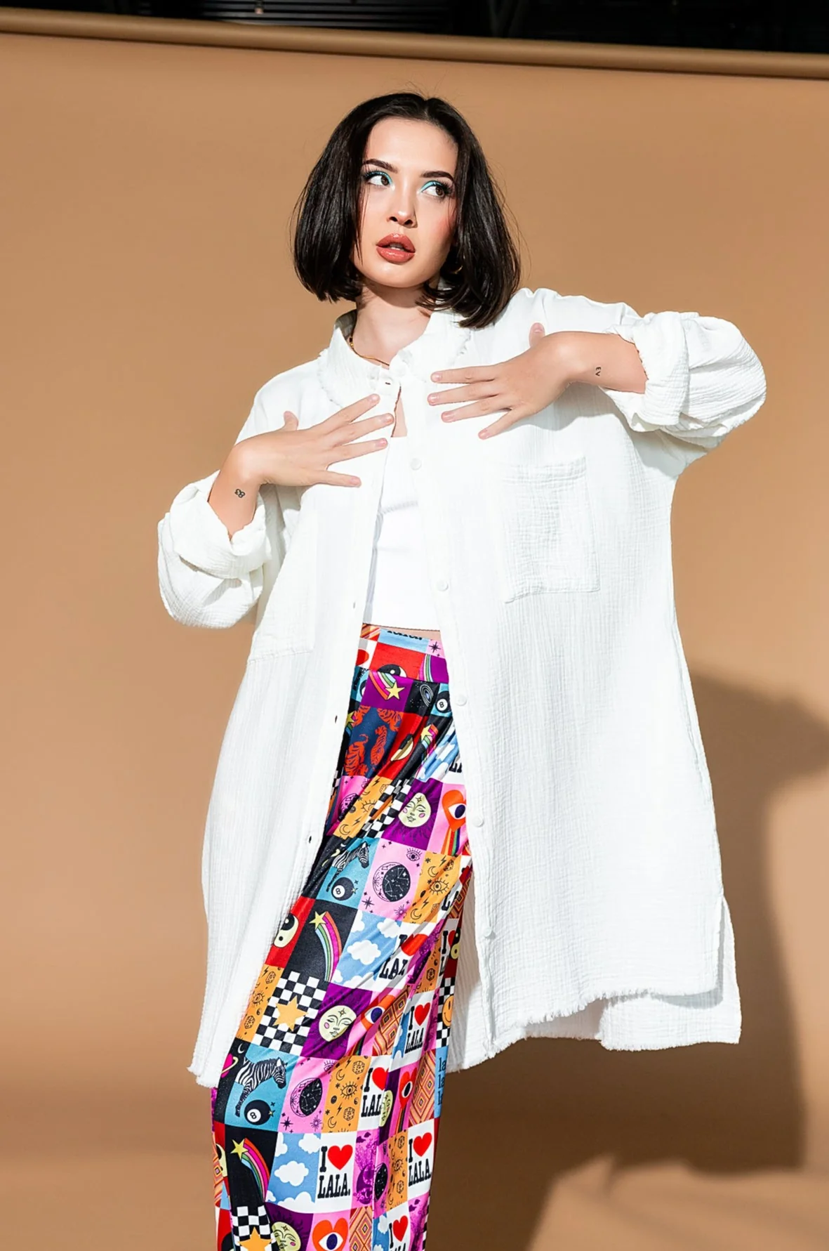 Lala Made Me Do It Oversized Button Up in White - Image 12