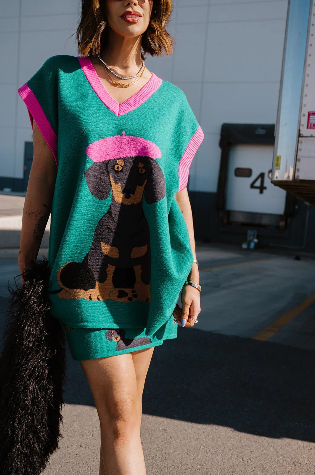 Oversized Sweater Vest in Walter the Wiener Dog - Image 6