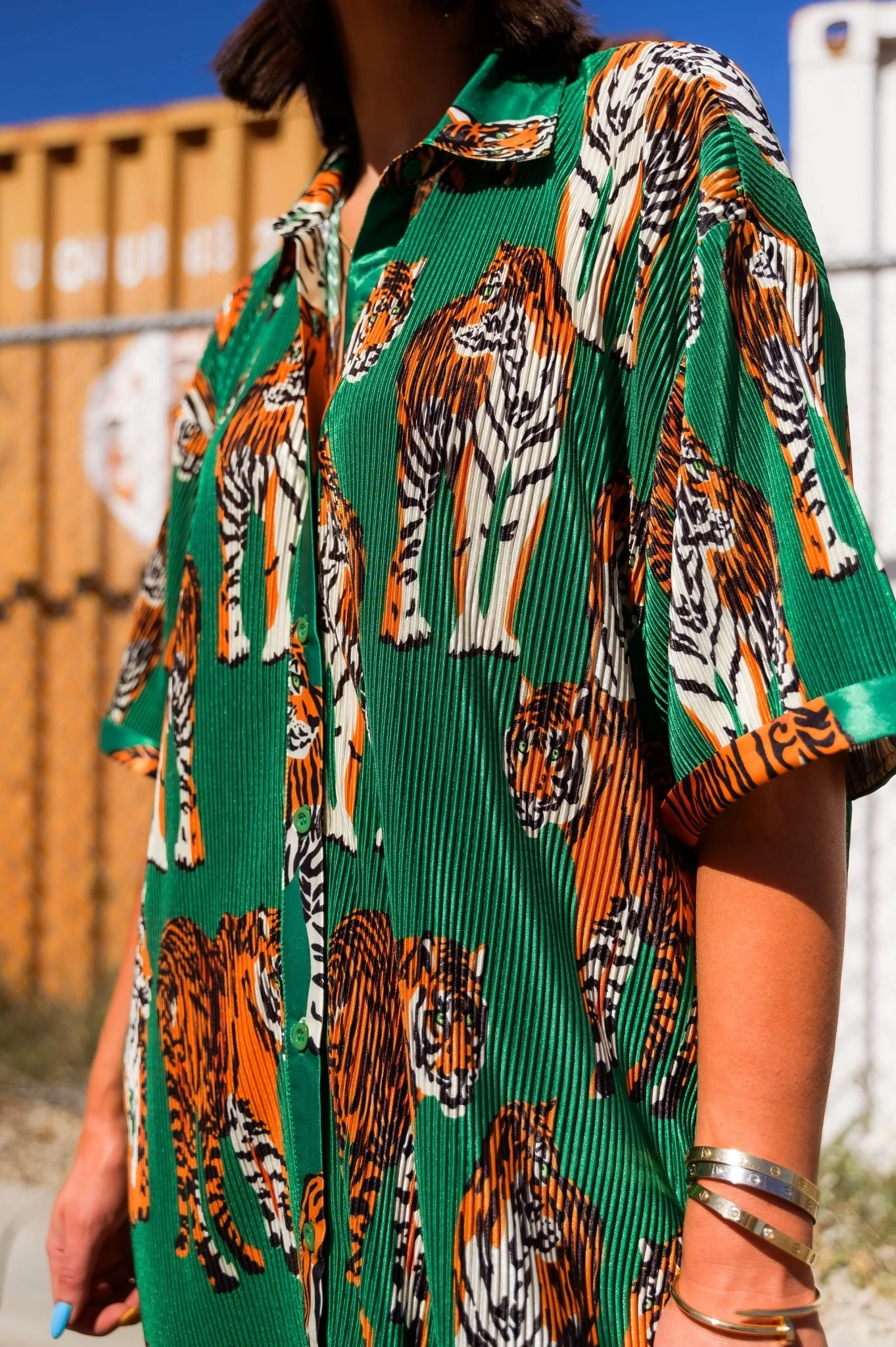 So Far So Good Oversized Plissé Dress in Tiger Tales *RESTOCKED* - Image 3