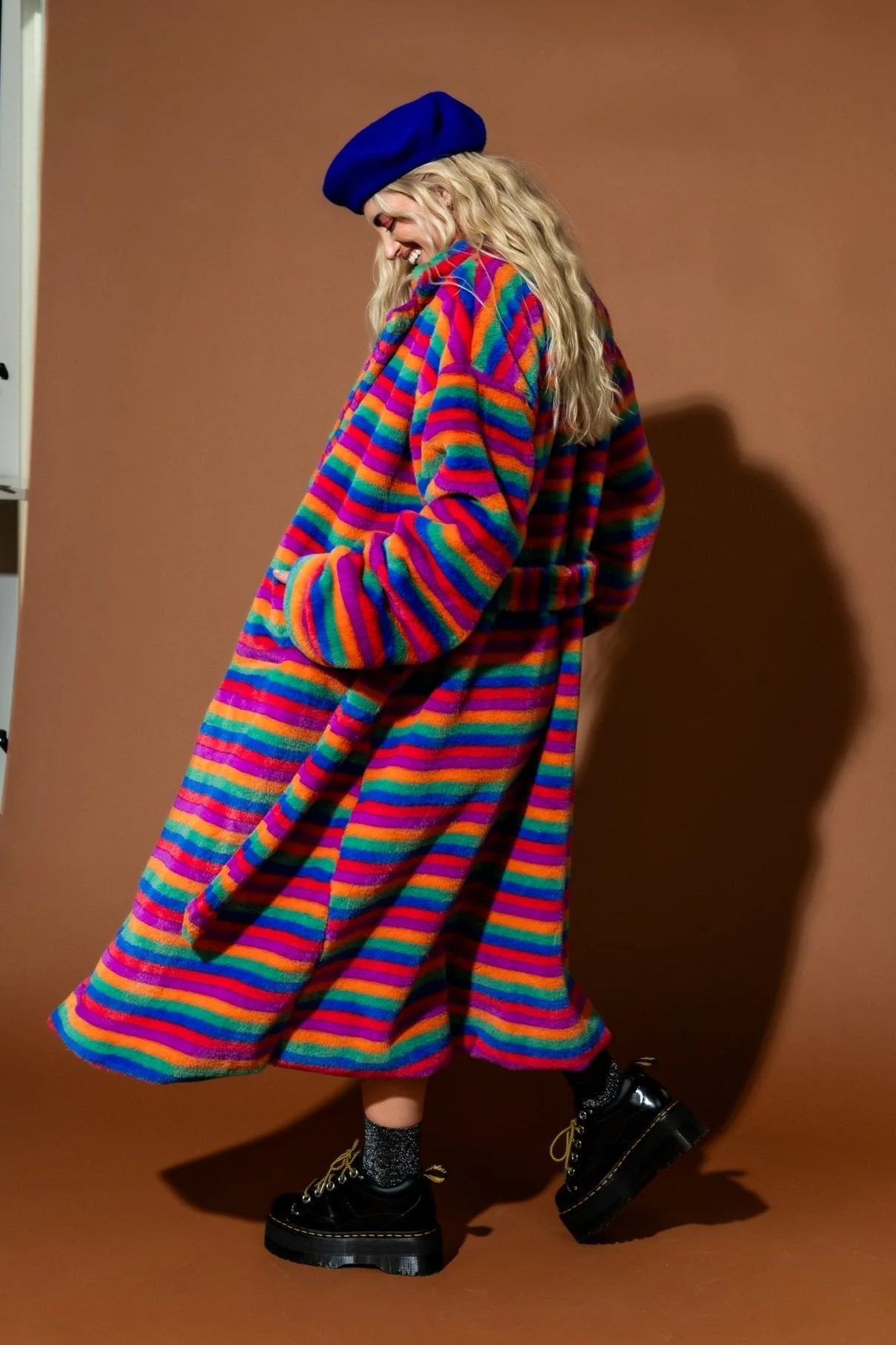 Rainbow Runaway Faux Fur Longline Coat - Image 10
