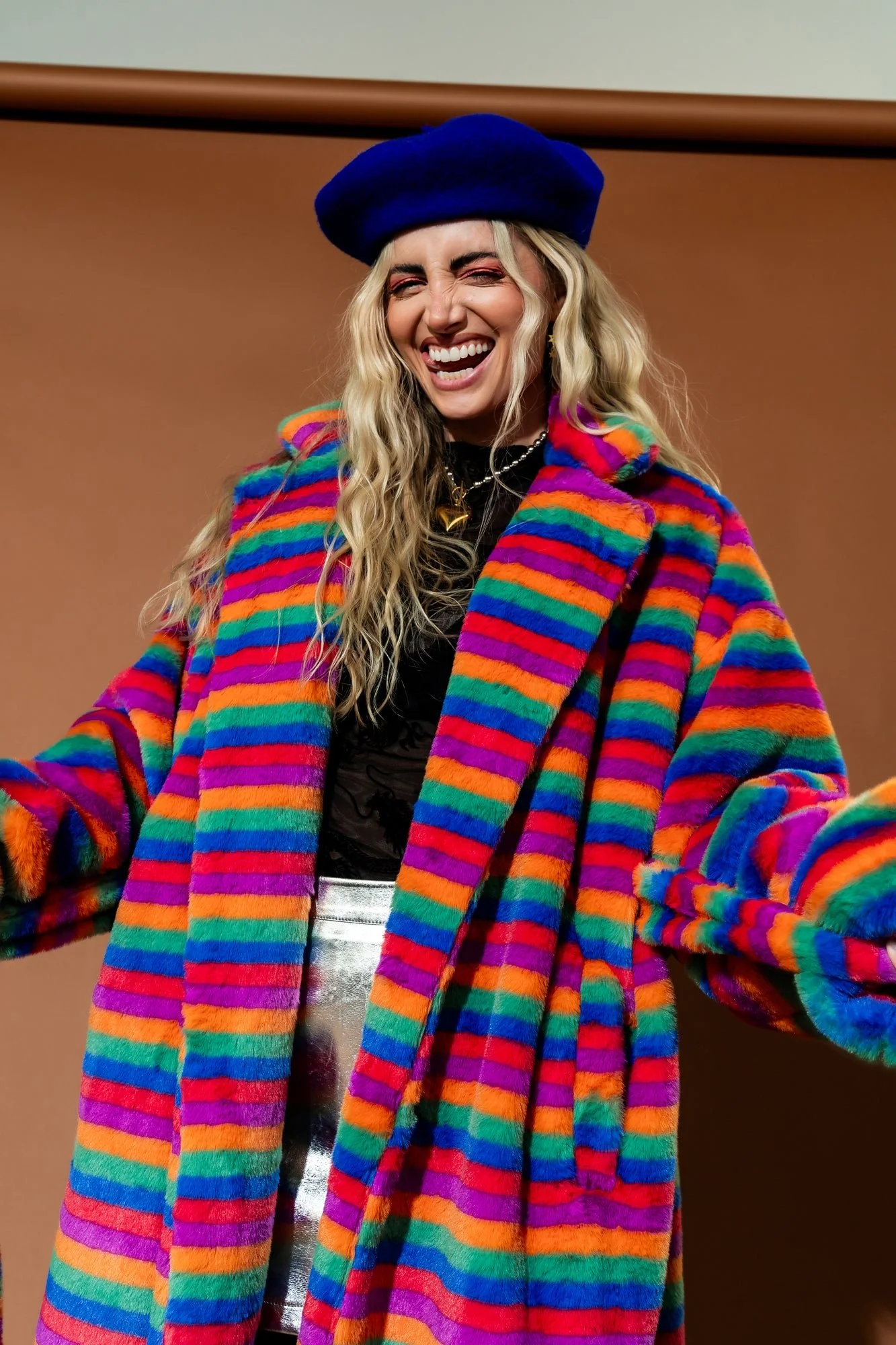 Rainbow Runaway Faux Fur Longline Coat - Image 11
