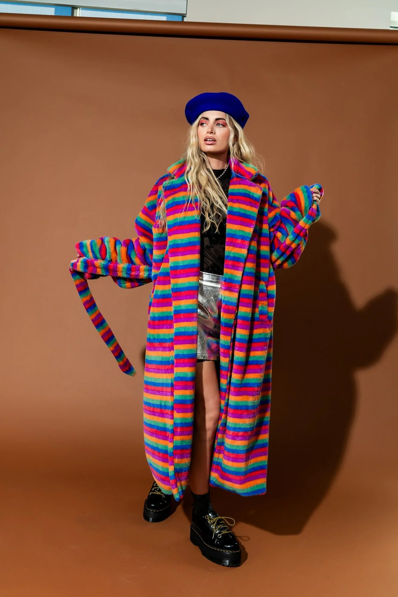 Rainbow Runaway Faux Fur Longline Coat - Image 3