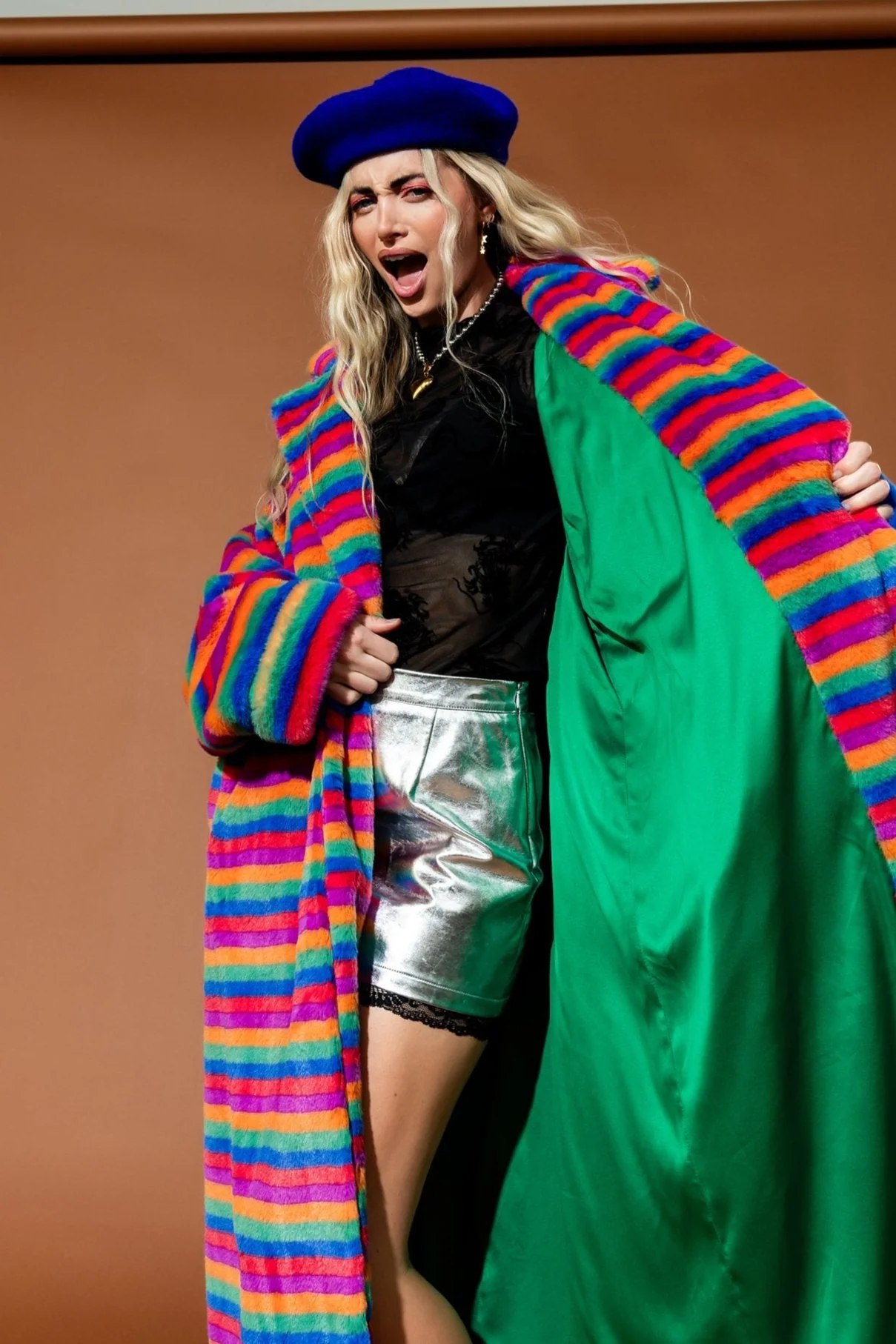 Rainbow Runaway Faux Fur Longline Coat - Image 5